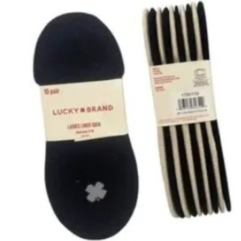 LUCKY BRAND Ladies Liner Socks 5 Nude/5‎ Black No Show Socks Shoe Sz 5 to 10 NWT